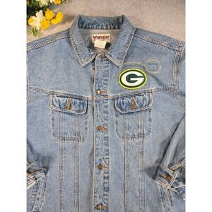 Vintage Wrangler Green Bay Packers Denim Jacket 2XT Embroidered Patches Unique